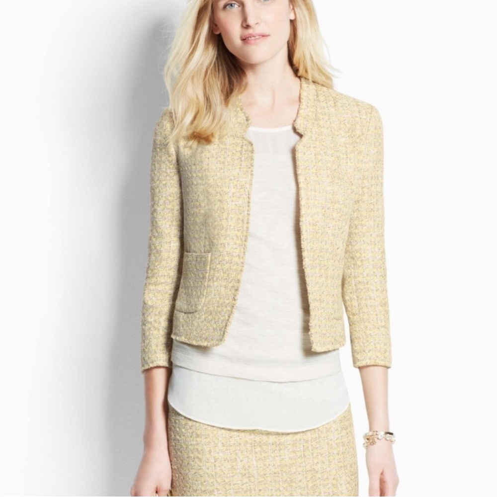 NWOT Ann Taylor yellow gold tan classy tweed jacket size 8
